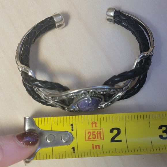 Carolyn Pollack/Relios Sterling Silver Leather Purple Charoite Cuff Bracelet - Picture 2 of 7